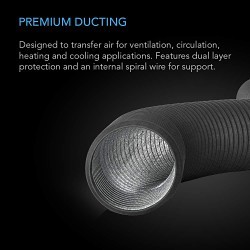 AC Infinity AI-DTA12 Ventilation Ducting, 12 in Dia, 25 ft Length, PVC Thermoplastic Outer, Aluminum Foil Inner, Spiral Steel-Wire Internal Structure